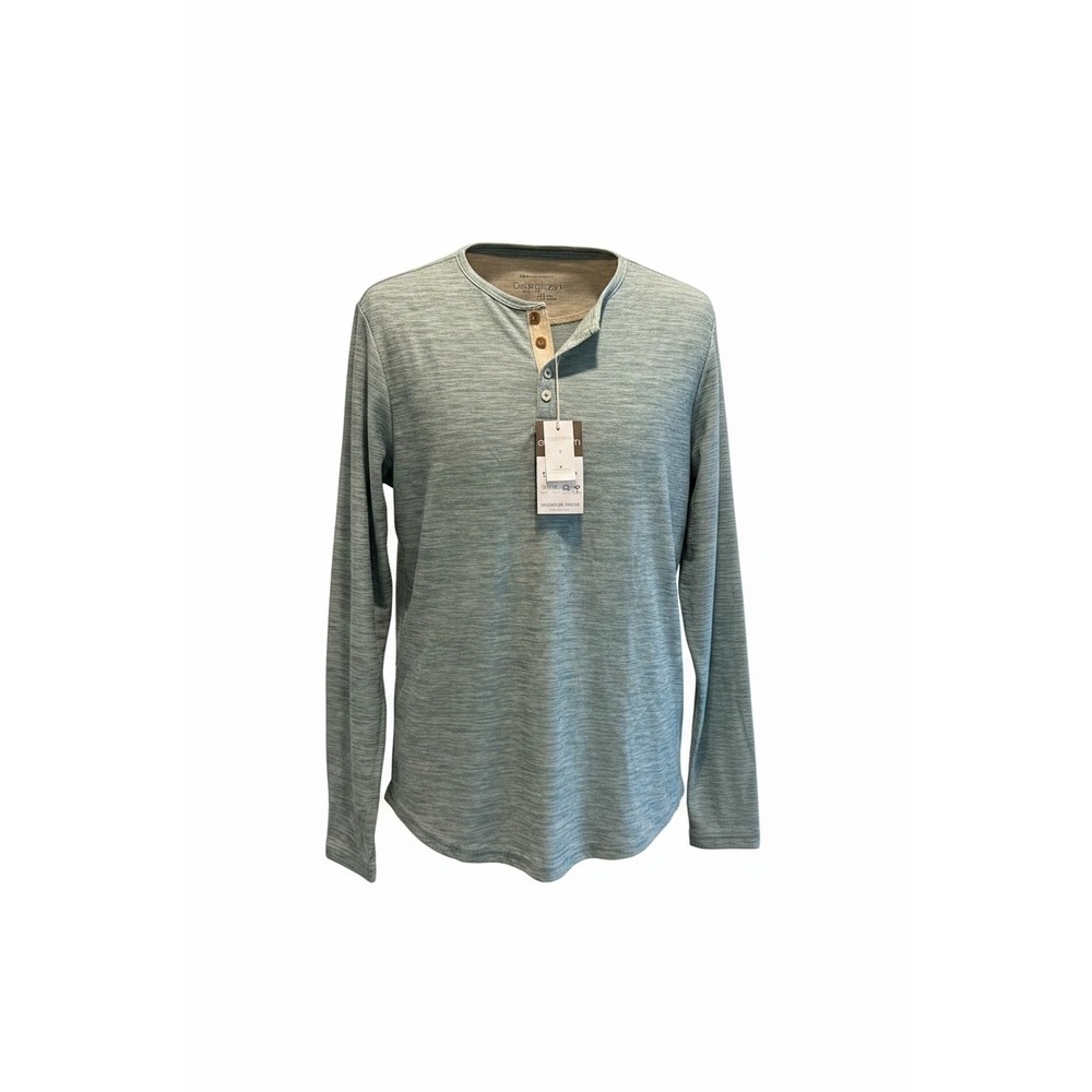 Eco Green Apparel Mens Long Sleeve Henley Shirt Blue Green Space Dye R2Y54SRC S